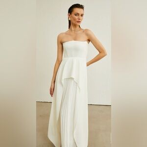 Strapless White Peplum-Detail Prom Gown